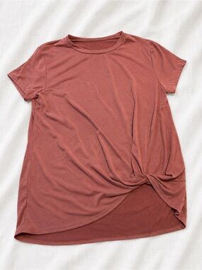Green Envelope Knot-Front Short Sleeve Tee - Dusty Rose